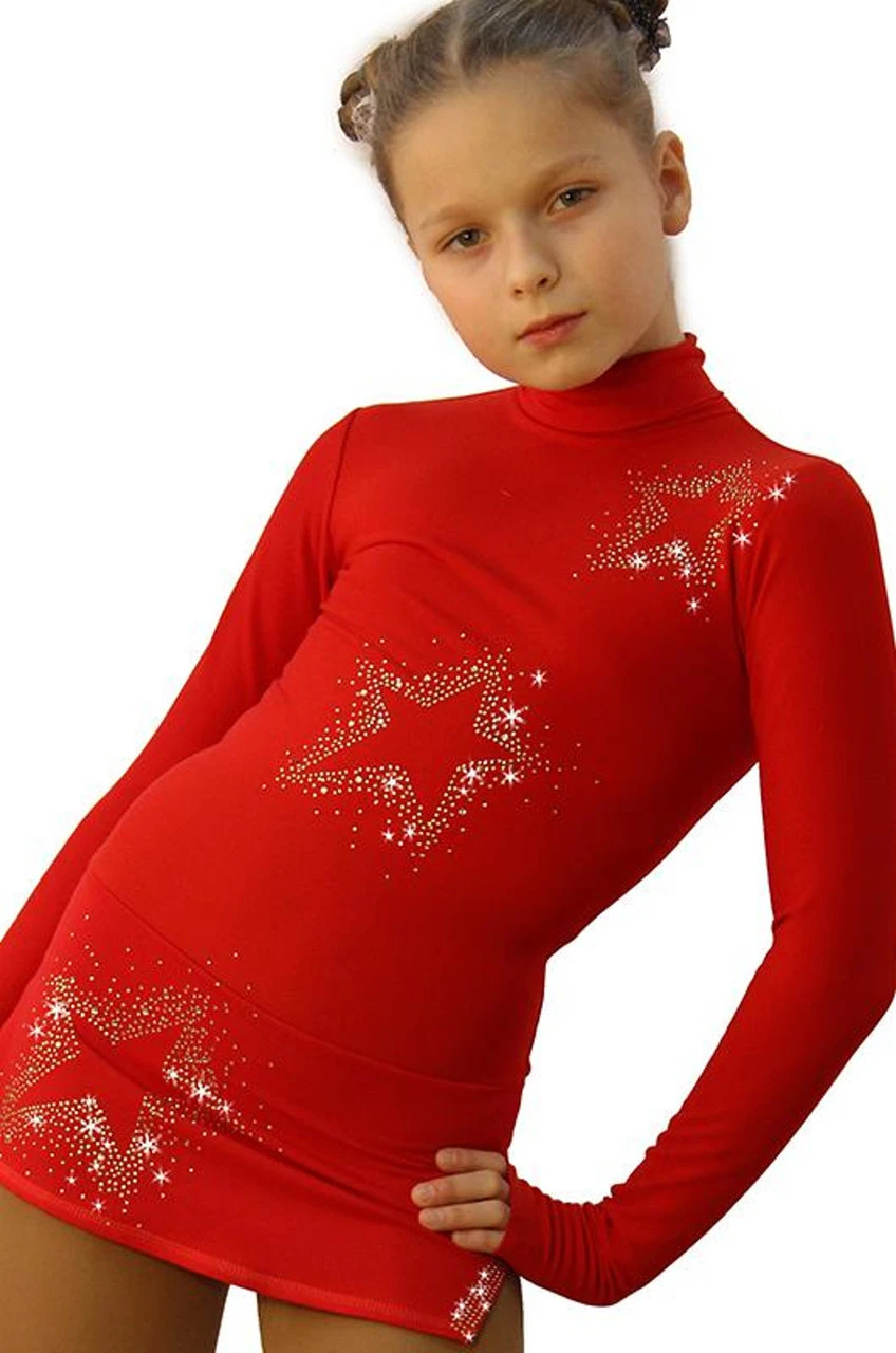 IceDress Figure Skating Dress - Thermal - Super Star (Red With Gold Rhinestones) 5 IceDress Figure Skating Dress - Thermal - Super Star (Red With Gold Rhinestones) - Image 3