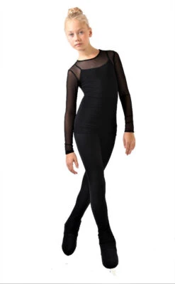 IceDress - Figure Skating Two-Layer Top : Mesh Long Sleeve With Cami Top (Black And Black)