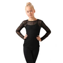 IceDress Ice - Figure Skating Two-Layer Top : Mesh Long Sleeve With Cami Top (Black And Black)