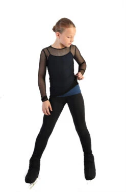 IceDress Ice - Figure Skating Two-Layer Top : Mesh Long Sleeve With Cami Top (Black And Dark Blue)