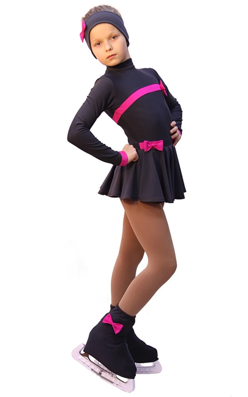 IceDress Figure Skating Dress - Thermal - Bows (Dark Grey And Fuchsia) 4 IceDress Figure Skating Dress - Thermal - Bows (Dark Grey And Fuchsia) - Image 2