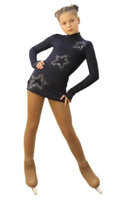 IceDress Figure Skating Dress - Thermal - Super Star (Gray Blue Dark With Rhinestones)