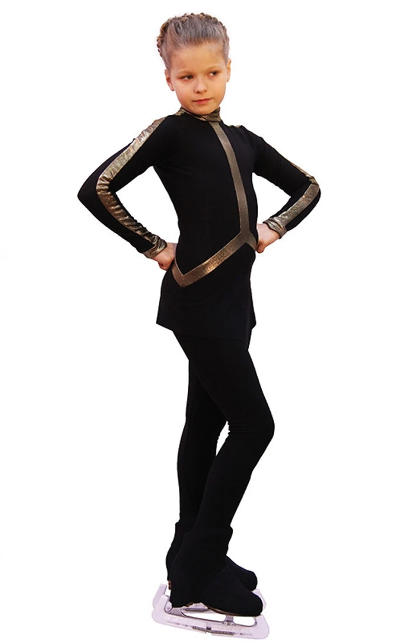 IceDress Figure Skating Dress - Arabesque 2 (Black With Gold Line) 4 IceDress Figure Skating Dress - Arabesque 2 (Black With Gold Line) - Image 2