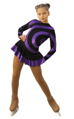 IceDress Figure Skating Dress - Thermal - Serpentine (Black With Purple Lycra)