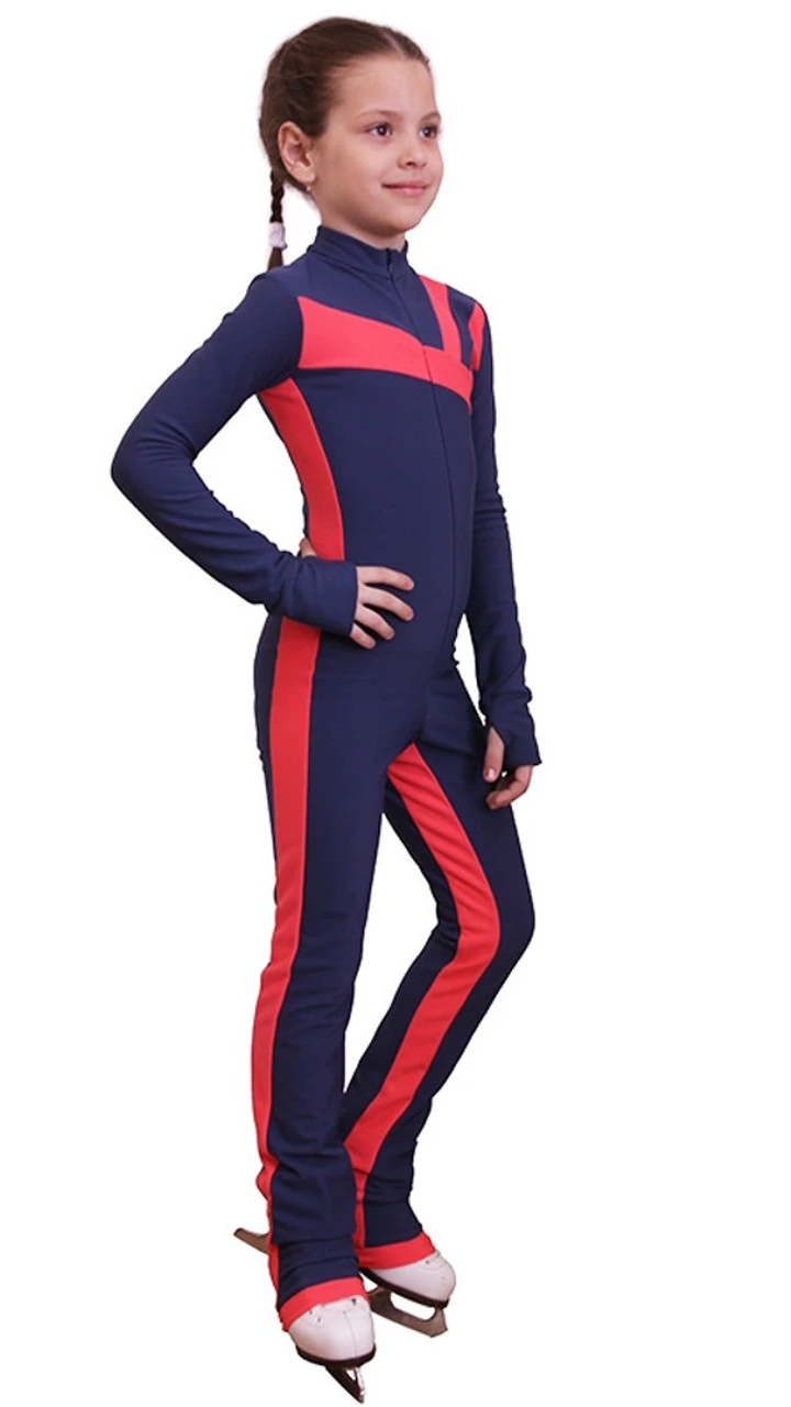 IceDress - Figure Skating Training Overalls - Rays (Blue And Coral) 3 IceDress - Figure Skating Training Overalls - Rays (Blue And Coral)