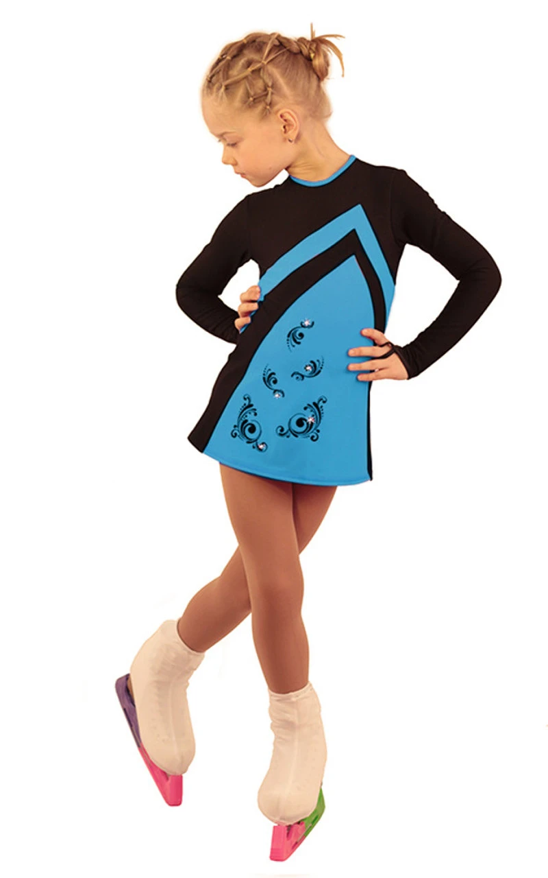 IceDress Figure Skating Dress - Thermal - Velvet (Black With Blue, Swirls) 4 IceDress Figure Skating Dress - Thermal - Velvet (Black With Blue, Swirls) - Image 2
