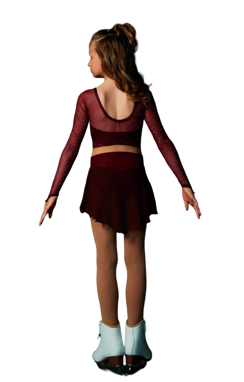 Elite Xpression - Burgundy Crop Top Dress With Mesh 5 Elite Xpression - Burgundy Crop Top Dress With Mesh - Image 3