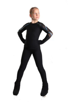 IceDress - Figure Skating Longsleeve Top -Track (Black And Emerald) -Skate Shop 3.1672310260 83200.1672314418