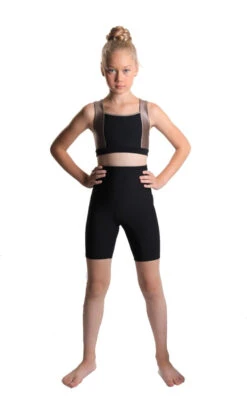 Icedress - Crop-Top And Biker Shorts With Criss Cross Lace Design (Black And Beige)