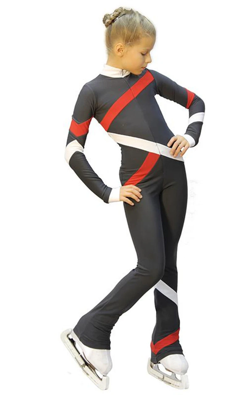 IceDress - Figure Skating Training Overalls - Quad (Dark Grey, Red And White) 5 IceDress - Figure Skating Training Overalls - Quad (Dark Grey, Red And White) - Image 3