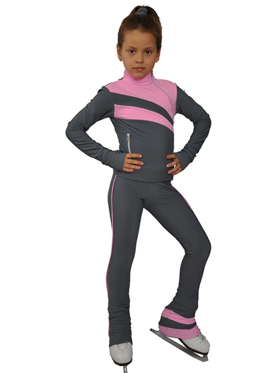 IceDress Figure Skating Thermal Pants - Rays (Light Grey And Pink) 3 IceDress Figure Skating Thermal Pants - Rays (Light Grey And Pink)