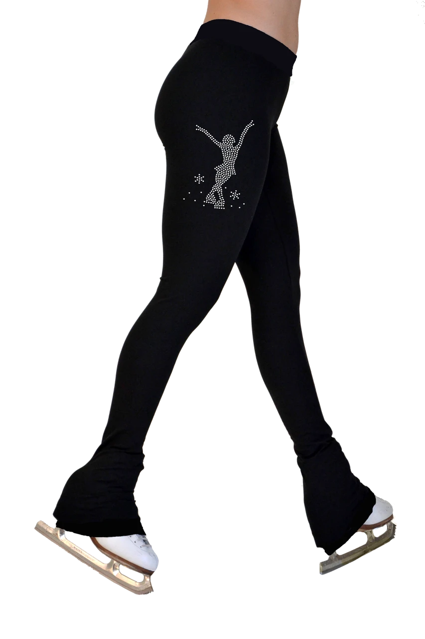 ChloeNoel P622F All Black 3" Waist Band Light Weight Fleece Figure Skating Pants W/ Mini Jump Skater Crystals Combination 3 ChloeNoel P622F All Black 3" Waist Band Light Weight Fleece Figure Skating Pants W/ Mini Jump Skater Crystals Combination