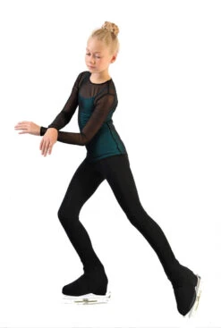 IceDress - Figure Skating Two-Layer Top : Mesh Long Sleeve With Cami Top (Black And Turquoise) -Skate Shop 4.1672309912 71984.1672314358