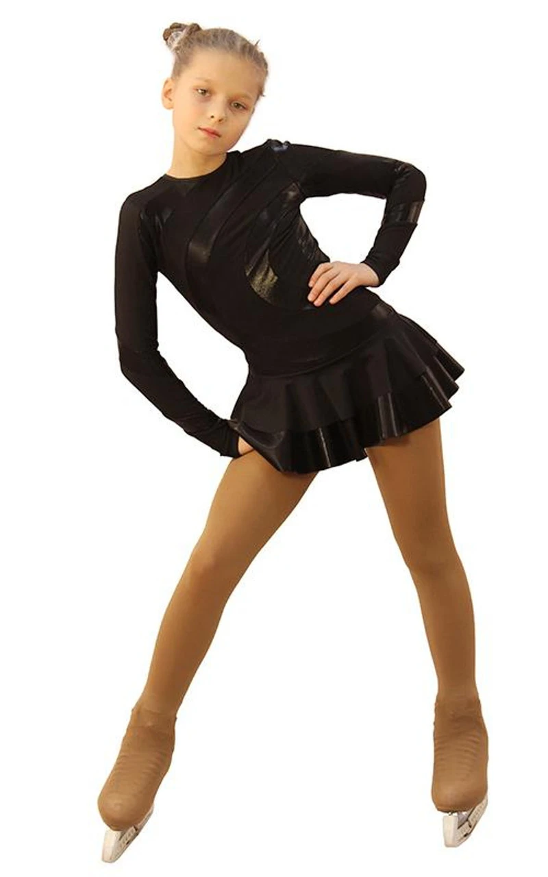 IceDress Figure Skating Dress - Thermal - Serpentine (Black With Black Lycra) 4 IceDress Figure Skating Dress - Thermal - Serpentine (Black With Black Lycra) - Image 2
