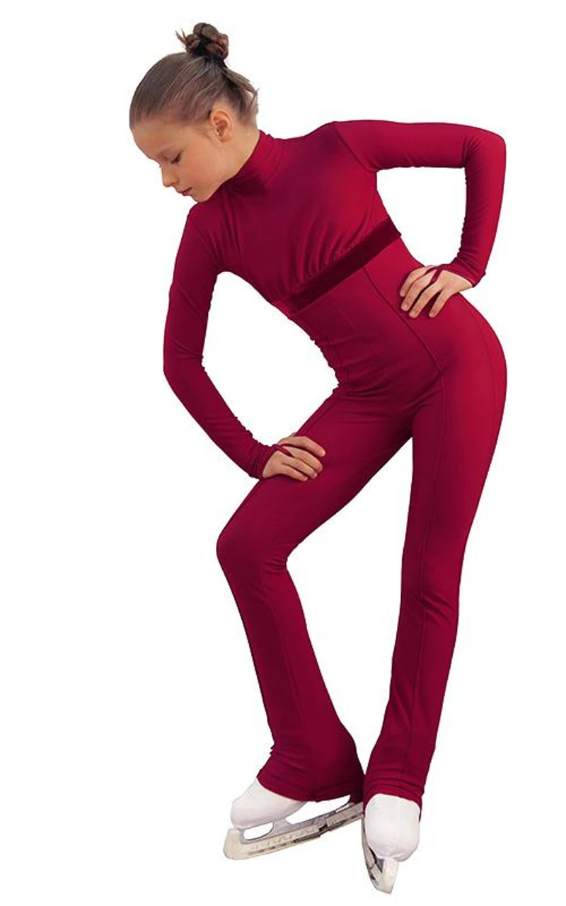 IceDress Figure Skating Overalls - Thermal - Style (Bordeaux With Velvet Trim) 3 IceDress Figure Skating Overalls - Thermal - Style (Bordeaux With Velvet Trim)