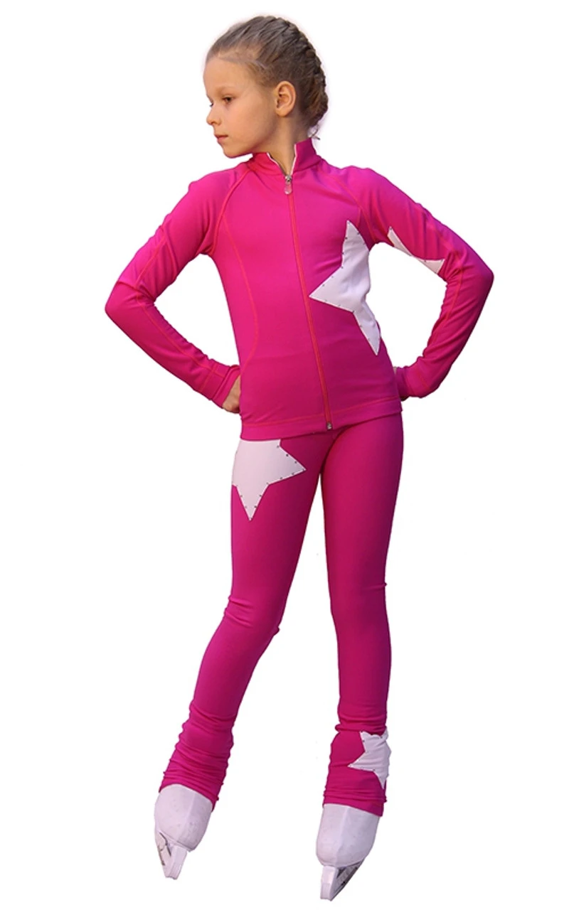 IceDress Figure Skating Outfit - Thermal - Star (with Pants) (Fushsia With White) 4 IceDress Figure Skating Outfit - Thermal - Star (with Pants) (Fushsia With White) - Image 2