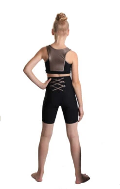 Icedress - Crop-Top And Biker Shorts With Criss Cross Lace Design (Black And Beige) -Skate Shop 5.1672313894 72175.1672314845
