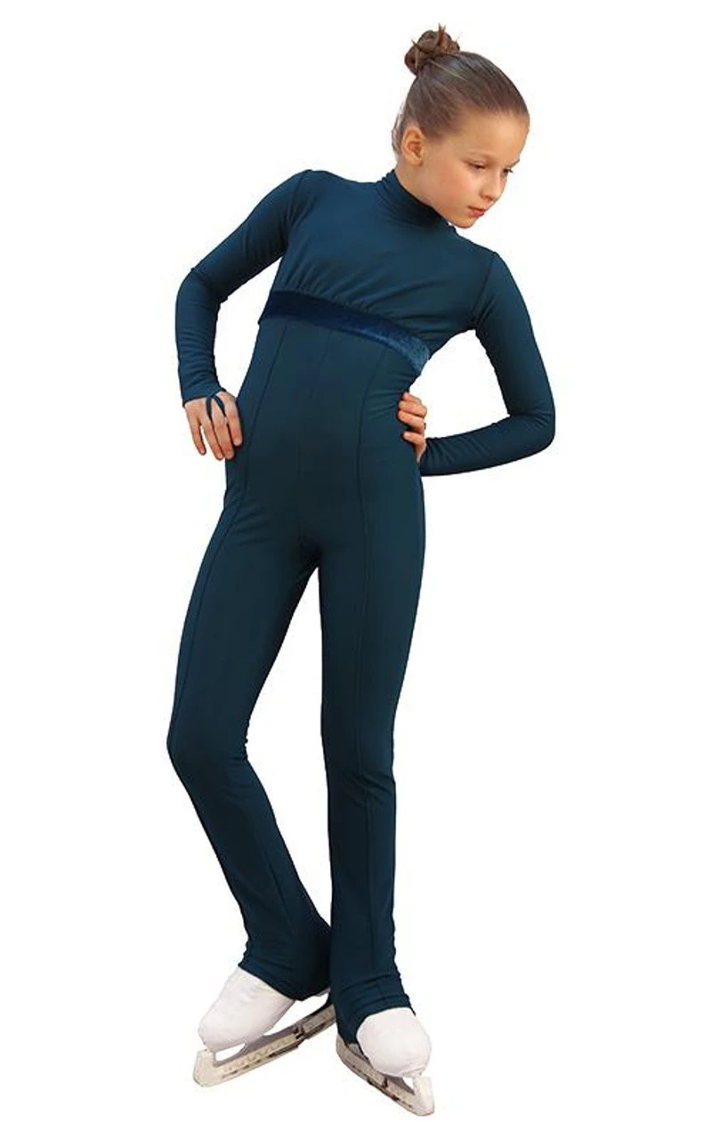 IceDress Figure Skating Overalls - Thermal - Style (Dark Blue With Velvet Trim) 4 IceDress Figure Skating Overalls - Thermal - Style (Dark Blue With Velvet Trim) - Image 2