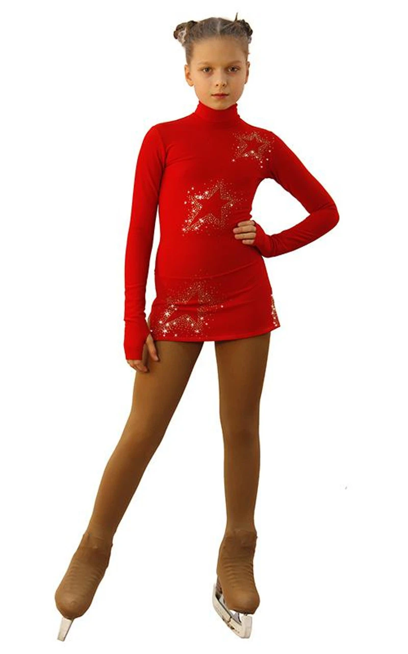 IceDress Figure Skating Dress - Thermal - Super Star (Red With Gold Rhinestones) 4 IceDress Figure Skating Dress - Thermal - Super Star (Red With Gold Rhinestones) - Image 2