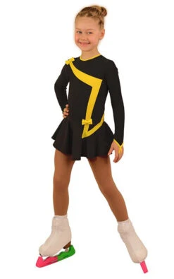 IceDress Figure Skating Dress - Thermal - Bows 2 (Dark Grey With Yellow)