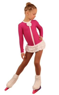 IceDress Figure Skating Dress - Thermal - Buff (Fuchsia With White)