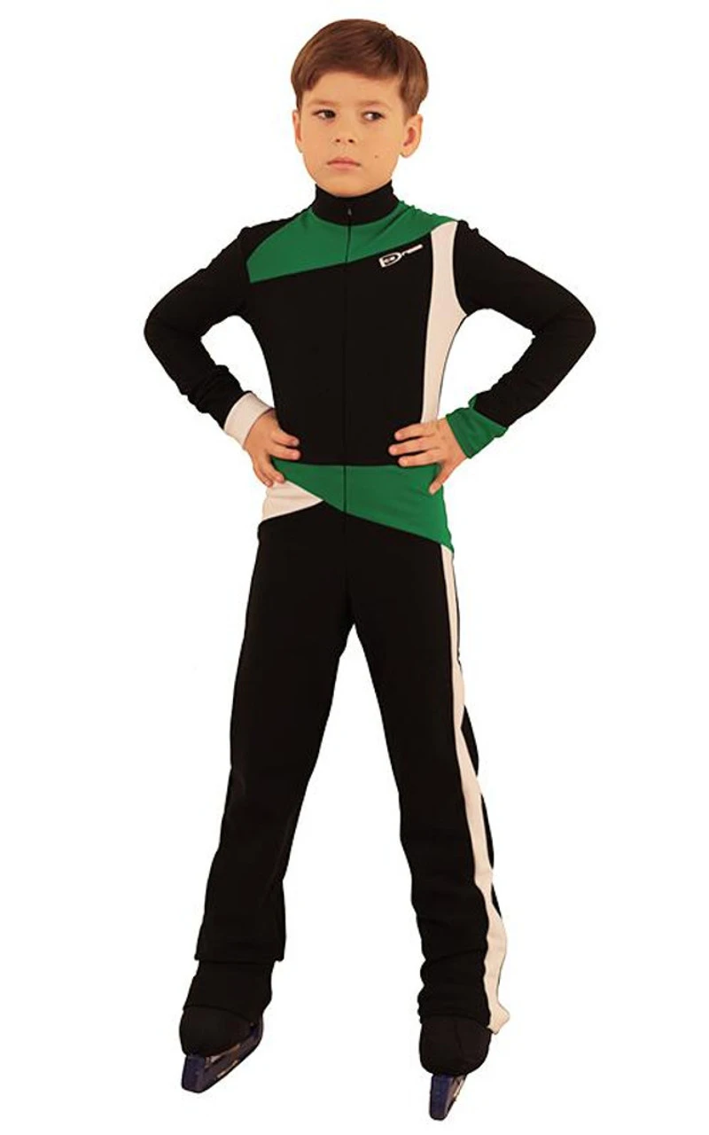 IceDress - Figure Skating Training Overalls For Boys - Skating (Black, Green And White) 3 IceDress - Figure Skating Training Overalls For Boys - Skating (Black, Green And White)