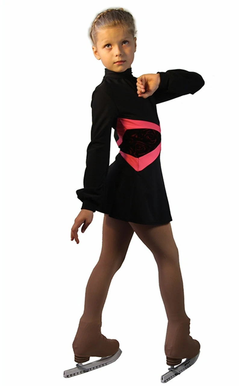 IceDress Figure Skating Dress-Thermal - Jackson (Black With Raspberry Belt) 4 IceDress Figure Skating Dress-Thermal - Jackson (Black With Raspberry Belt) - Image 2