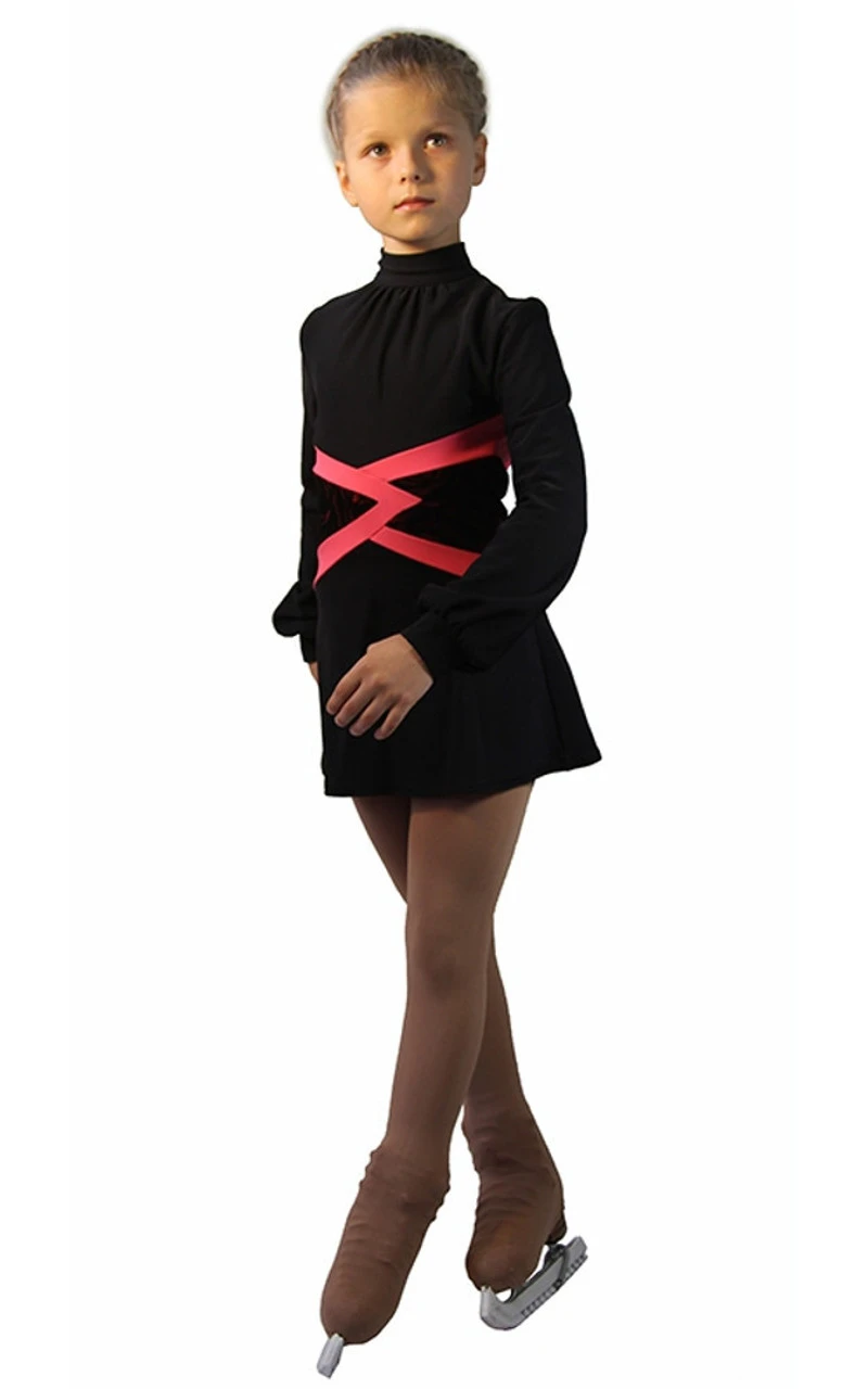 IceDress Figure Skating Dress-Thermal - Jackson (Black With Raspberry Belt) 3 IceDress Figure Skating Dress-Thermal - Jackson (Black With Raspberry Belt)