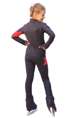 IceDress Figure Skating Outfit - Thermal - Star (with Pants) (Dark Grey With Red)