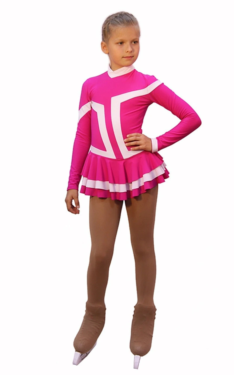 IceDress Figure Skating Dress - Thermal -Choctaw ( Fuchsia With White Line) 3 IceDress Figure Skating Dress - Thermal -Choctaw ( Fuchsia With White Line)