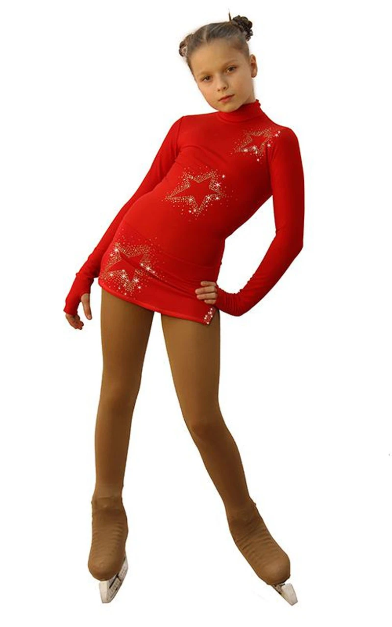 IceDress Figure Skating Dress - Thermal - Super Star (Red With Gold Rhinestones) 3 IceDress Figure Skating Dress - Thermal - Super Star (Red With Gold Rhinestones)