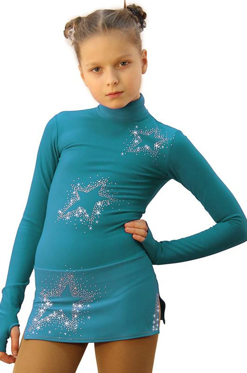 IceDress Figure Skating Dress - Thermal - Super Star (Emerald With Rhinestones) 3 IceDress Figure Skating Dress - Thermal - Super Star (Emerald With Rhinestones)