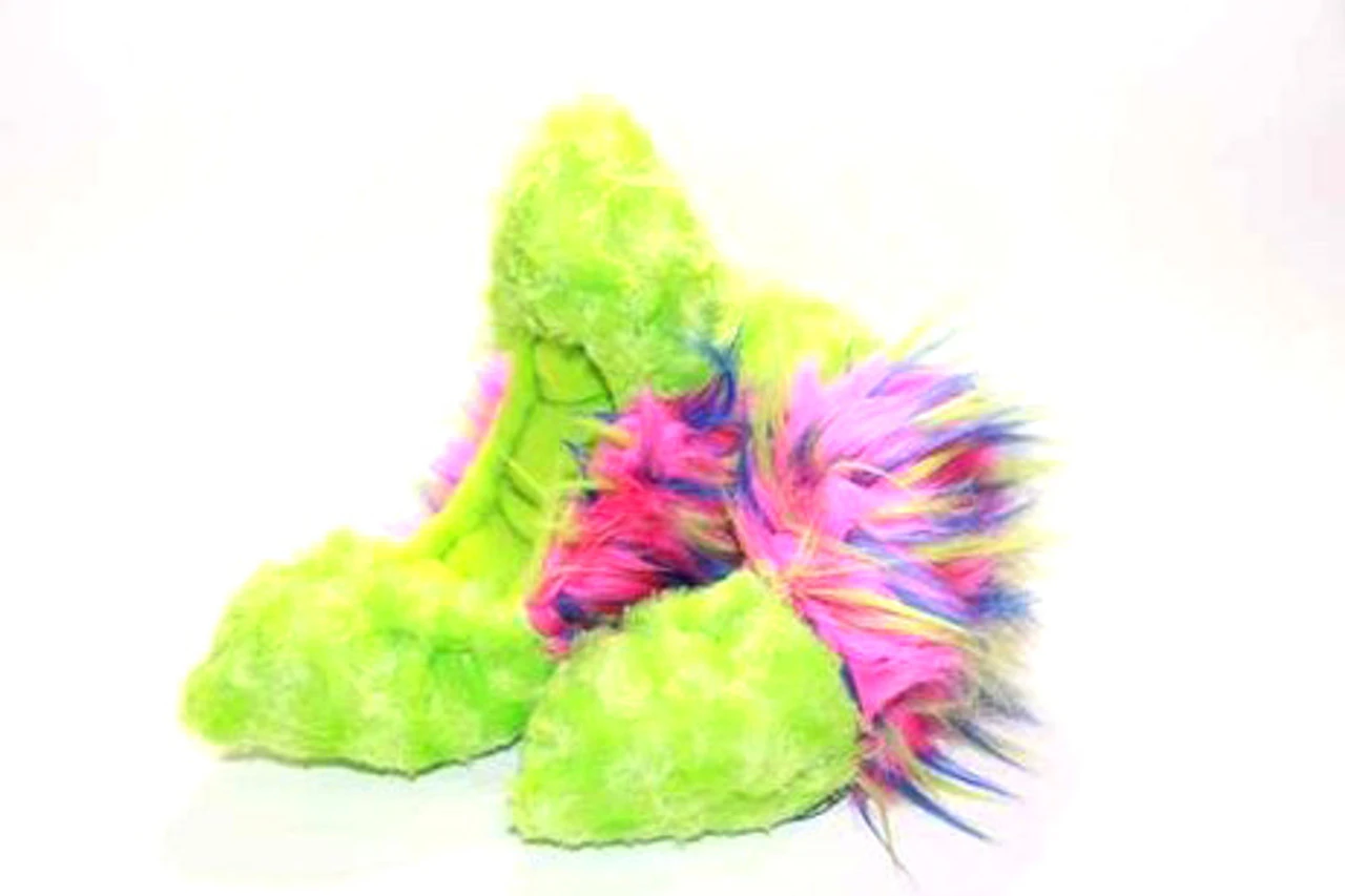 Figure Skating Furry Soakers CF22 - Lime Fuzzy Fur With Hot Pink, Lime And Blue 3 Figure Skating Furry Soakers CF22 - Lime Fuzzy Fur With Hot Pink, Lime And Blue