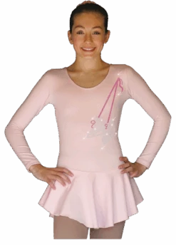 ChloeNoel DLP728 Plain Solid Sanded Poly Spandex Dress Light Solid Pink W/ Ribbon Skate Flakes