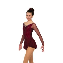 Jerry's Ice Skating Scalloped Sweetheart Dress - Solitaire Style F22014 -Skate Shop F22014R Wine C Tone Front 71138.1662642129