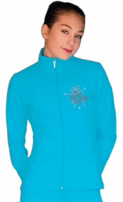 ChloeNoel JT811 Solid Fleece Fitted Elite Figure Skating Jacket W/ Mini Fuchsia Ribbon Crystals Combination