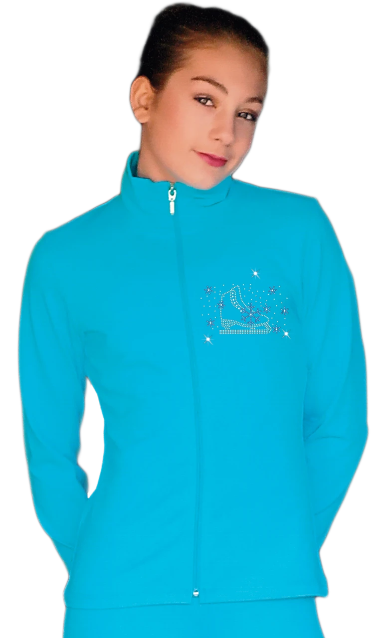 ChloeNoel JT811 Solid Fleece Fitted Elite Figure Skating Jacket W/ Skate/Blue Snowflakes Crystals Combination 3 ChloeNoel JT811 Solid Fleece Fitted Elite Figure Skating Jacket W/ Skate/Blue Snowflakes Crystals Combination