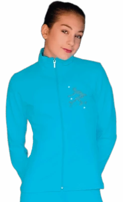 ChloeNoel JT811 Solid Fleece Fitted Elite Figure Skating Jacket W/ Mini Sit Spin Crystals Combination