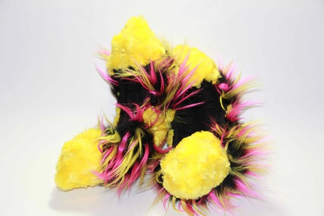 Figure Skating Furry Soakers -CF26 - Yellow Fuzzy Fur With Hot Pink, Yellow And Black 3 Figure Skating Furry Soakers -CF26 - Yellow Fuzzy Fur With Hot Pink, Yellow And Black