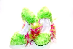 Figure Skating Furry Soakers - CF08 - Lime Fuzzy Fur With Center White, Lime And Hot Pink