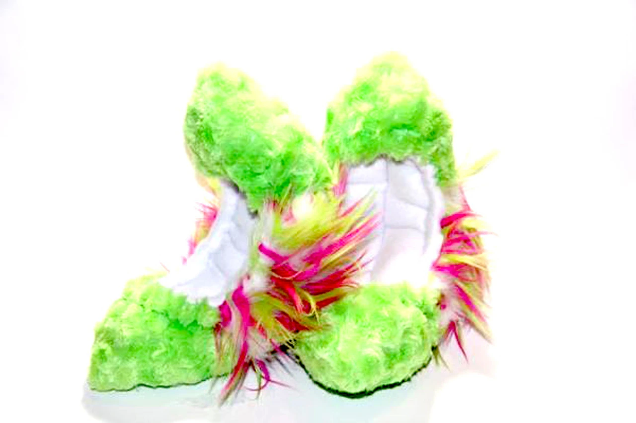 Figure Skating Furry Soakers - CF08 - Lime Fuzzy Fur With Center White, Lime And Hot Pink 3 Figure Skating Furry Soakers - CF08 - Lime Fuzzy Fur With Center White, Lime And Hot Pink