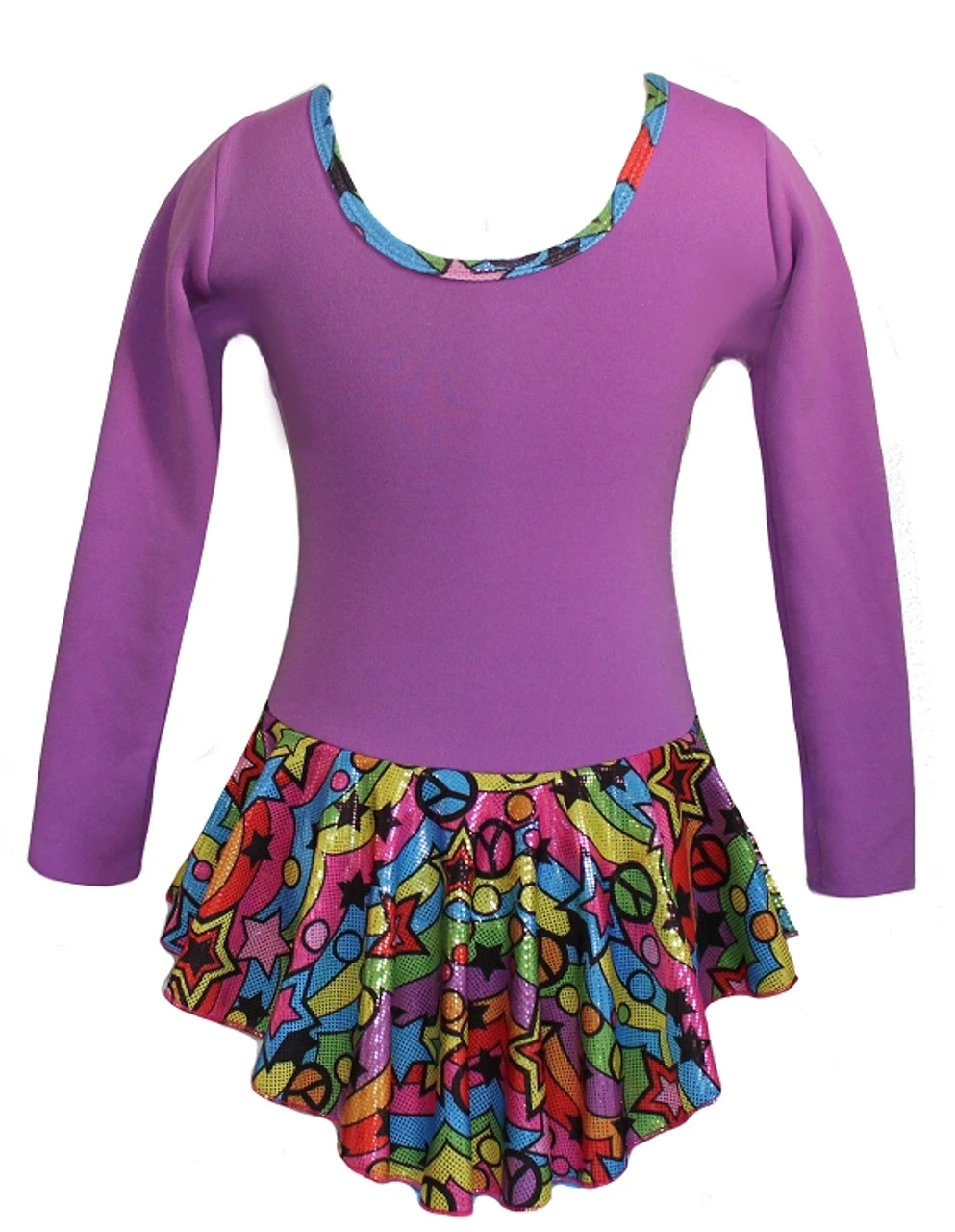 Purple "Peace & Stars" Ice Skating Dress With "Skating Girl" Applique 4 Purple "Peace & Stars" Ice Skating Dress With "Skating Girl" Applique - Image 2