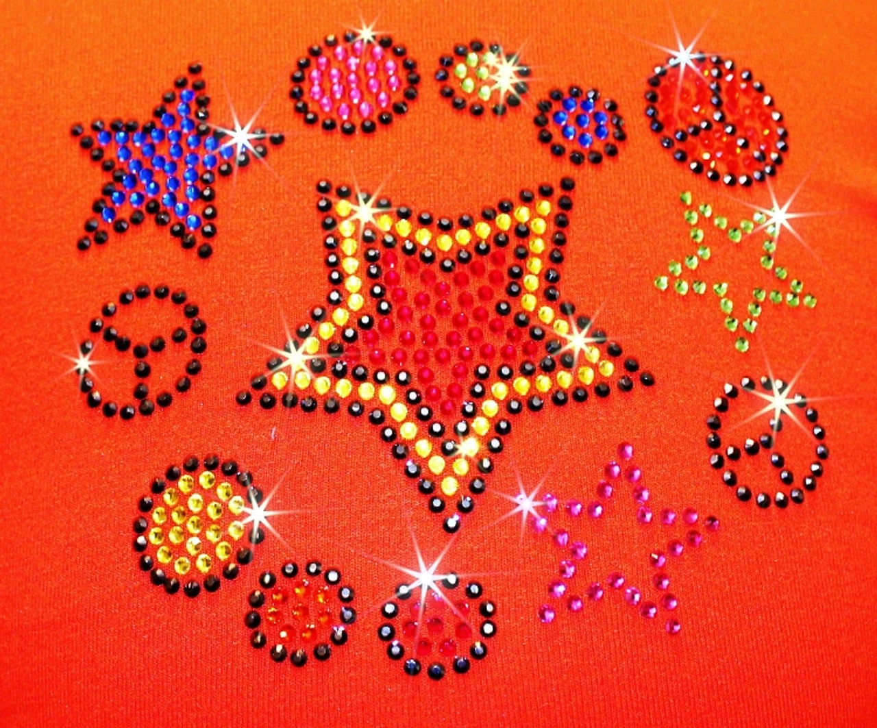 Orange "Peace & Stars" Ice Skating Dress With "Peace & Stars" Rhinestone Applique 4 Orange "Peace & Stars" Ice Skating Dress With "Peace & Stars" Rhinestone Applique - Image 2