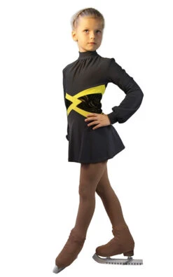 IceDress Figure Skating Dress-Thermal - Jackson (Dark Grey With Yellow Belt)