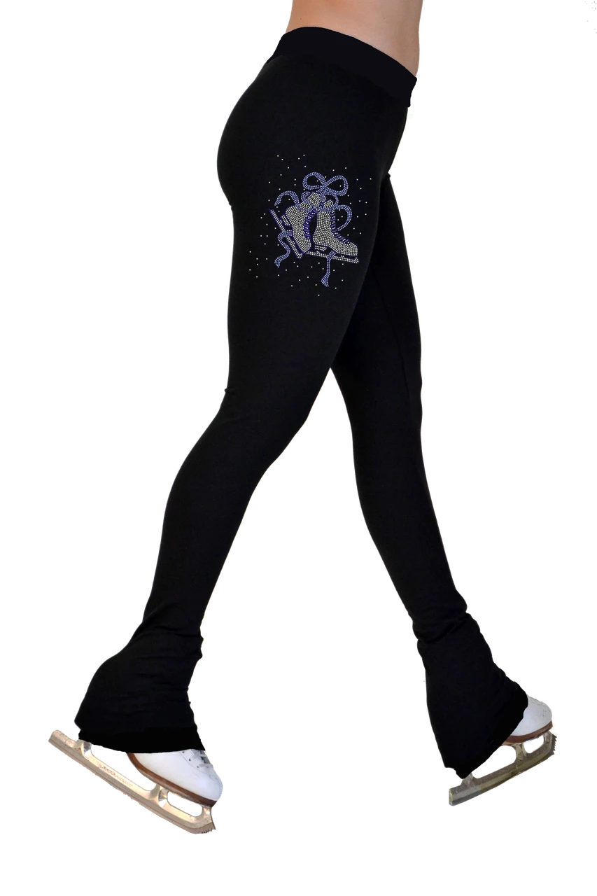 ChloeNoel P622F All Black 3" Waist Band Light Weight Fleece Figure Skating Pants W/ Mini Blue Ribbon Crystals 3 ChloeNoel P622F All Black 3" Waist Band Light Weight Fleece Figure Skating Pants W/ Mini Blue Ribbon Crystals