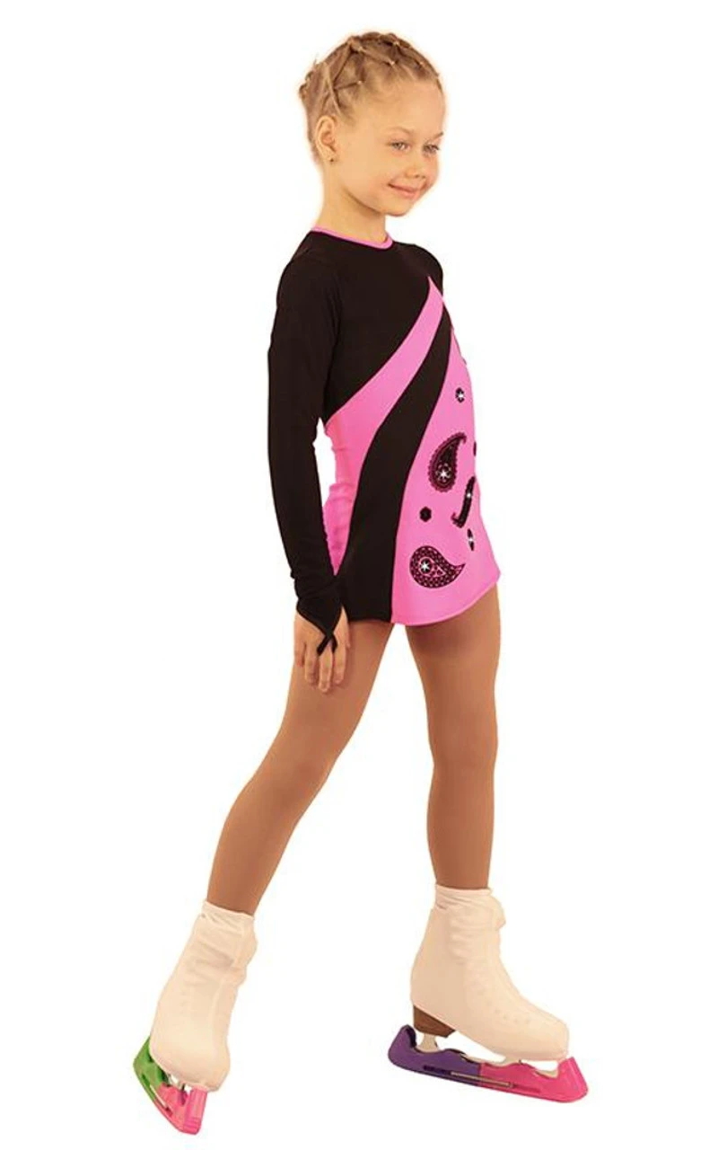 IceDress Figure Skating Dress - Thermal - Velvet (Black With Hot Pink, Ornament) 3 IceDress Figure Skating Dress - Thermal - Velvet (Black With Hot Pink, Ornament)