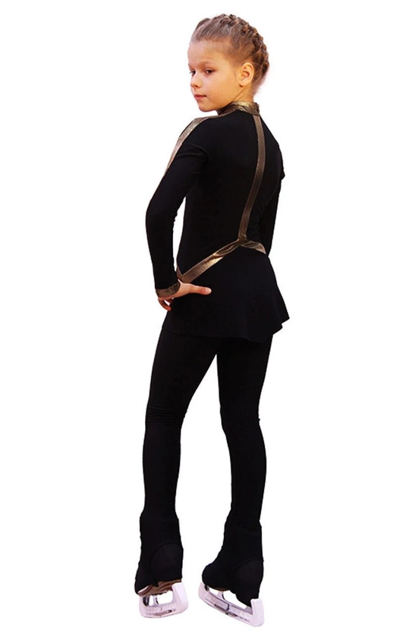 IceDress Figure Skating Dress - Arabesque 2 (Black With Gold Line) 6 IceDress Figure Skating Dress - Arabesque 2 (Black With Gold Line) - Image 4