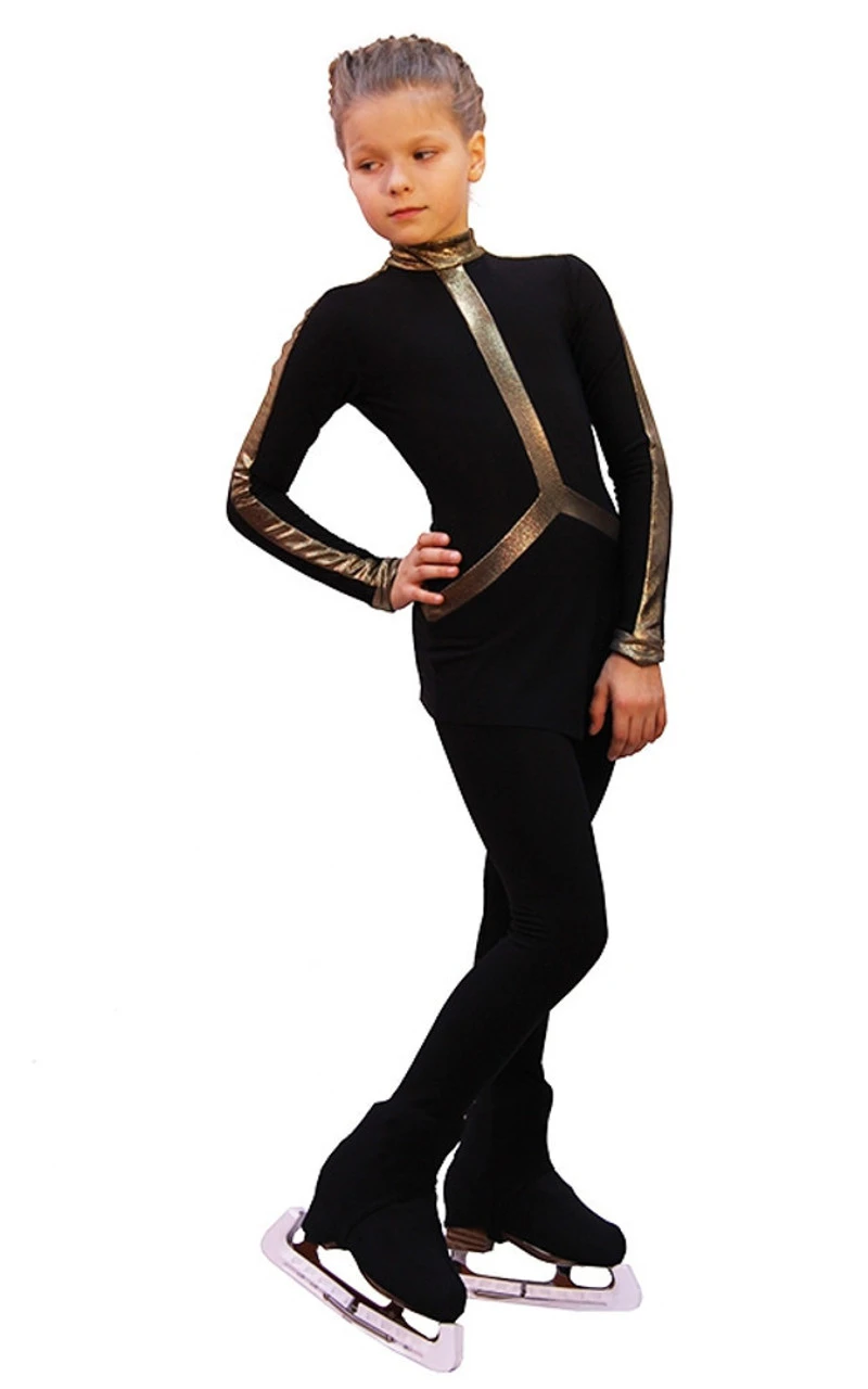 IceDress Figure Skating Dress - Arabesque 2 (Black With Gold Line) 3 IceDress Figure Skating Dress - Arabesque 2 (Black With Gold Line)