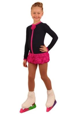 IceDress Figure Skating Dress - Thermal - Buff (Grey-Dark Blue With Fuchsia)