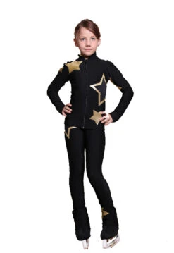 IceDress Figure Skating Pants - Thermal - Star Sky (Black With Gold)